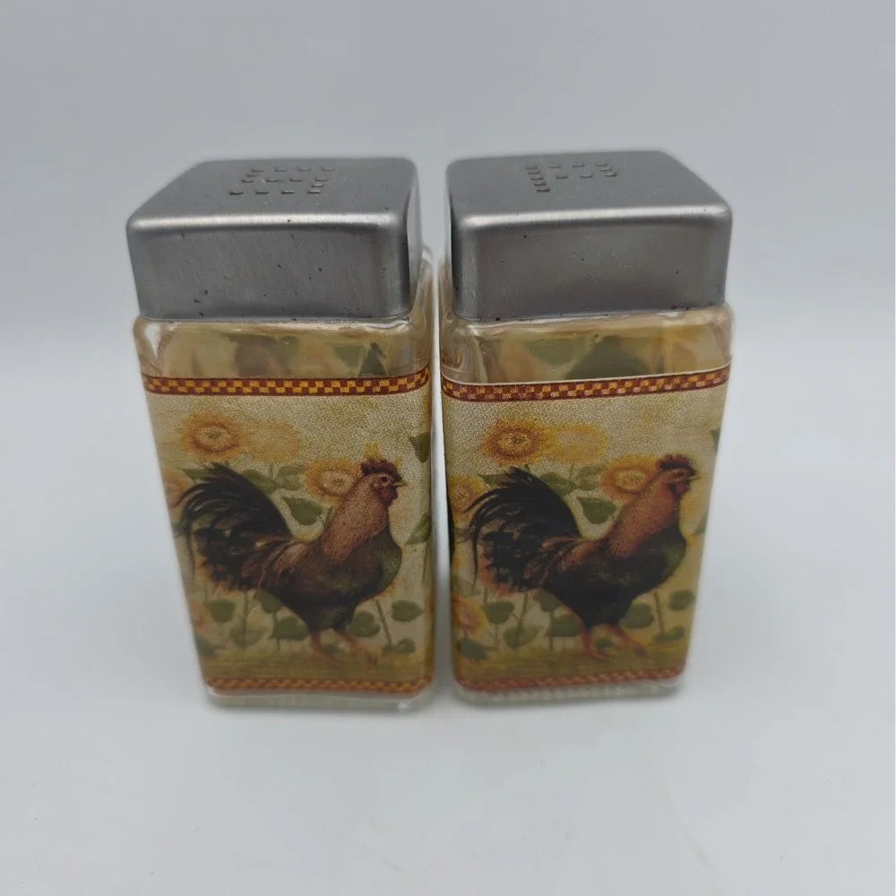 Grant Howard Rooster Glass Salt Pepper Shakers Farmhouse Sunflowers Cottagecore